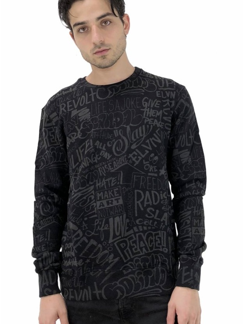 Eleven Paris Crew Neck Sweatshirt AOP Graffiti Print Size Small Long Sleeves